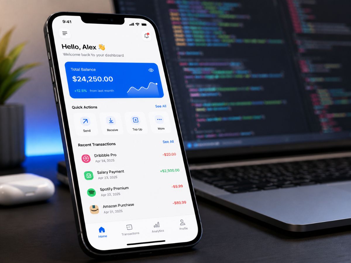 modern mobile app UI on a smartphone screen