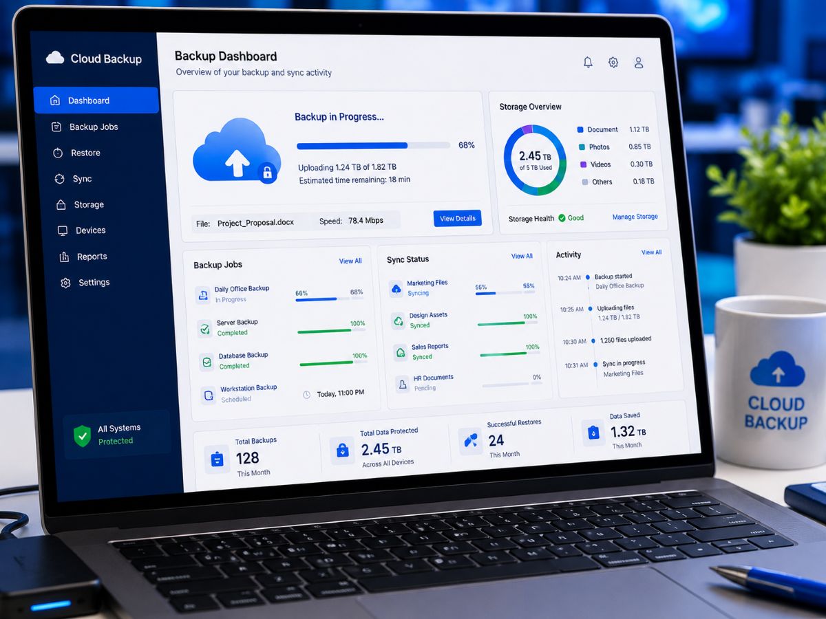 cloud infrastructure syncing and backup graphic