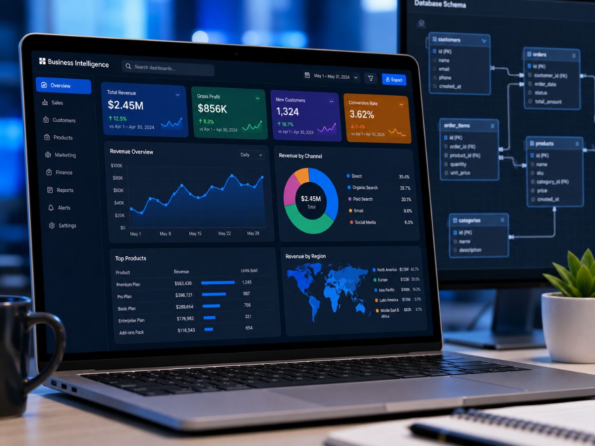 business intelligence dashboard on a laptop screen