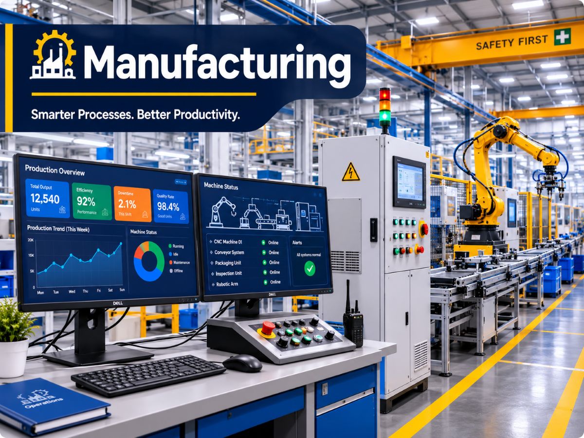 manufacturing plant floor with networked equipment