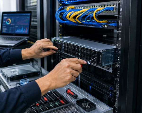 Certified technician performing hardware setup and implementation