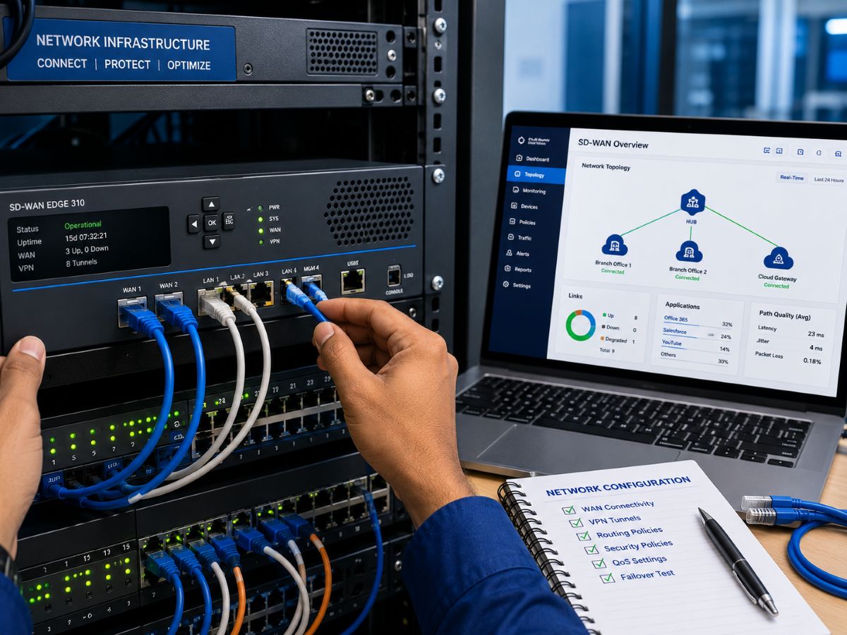 network engineer configuring an SD-WAN edge router