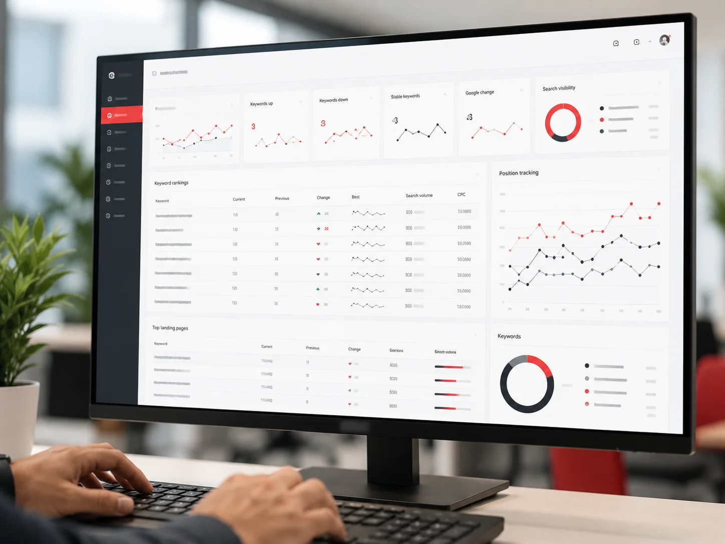 SEO analytics dashboard with keyword rankings