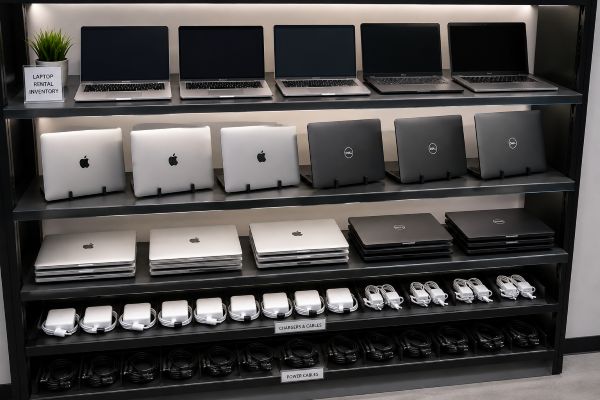 rental laptops on a shelf